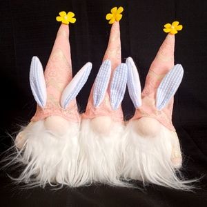 Gnome Trio Easter Bunny 12" Plush Shelf Sitter Decor Pink, White, Blue, Gold NEW